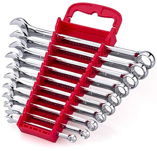 Max Torque 10-Piece Premium Metric Combination Wrench Set, Chrome Vanadium Steel, Long Pattern Design | Include Metric Sizes 6, 8, 10, 11, 12, 13, 14, 15, 17, 19mm with Storage Rack Organizer