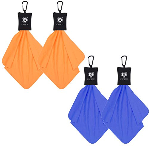 Camkix Chiffon de Nettoyage avec Poche Inférieure Ouverte et Mousqueton – Paquet de 4 - Chiffon en Microfibre extraite (7,9 x 7,9 ) - pour Les Surfaces délicates et Les optiques sensibles