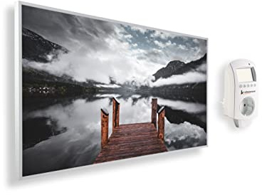 Könighaus Infrarotheizung mit Bild - 1200 Watt + Smart Thermostat & Könighaus APP - Energiesparende Infrarot Wandheizung mit Bildmotiv – TÜV SÜD - Weißer Rahmen (08. Steeg am Bergsee)