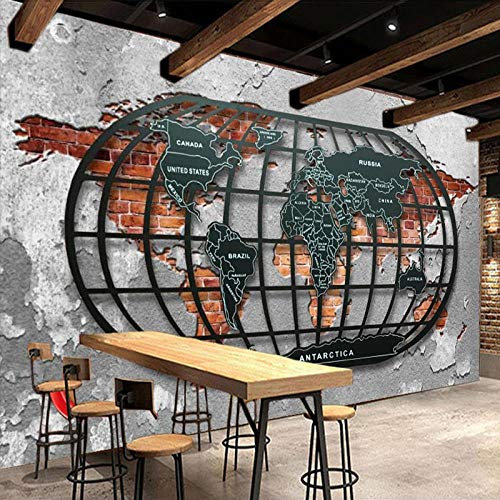 Mural De Pared 3D Personalizado Papel Tapiz Retro Metal World Map Bar Restaurant-400Cmx280Cm