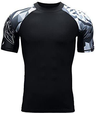 HUGE SPORTS Mens Rash Vest- Wildling Series Rash Guard Short Sleeve Quick Drying Wetsuit Swimming Tops for Surfing BJJ Jiu Jitsu(Bear,XL)