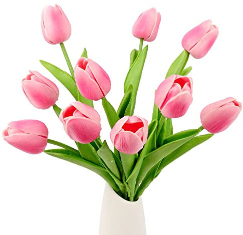 Aoleytech Künstliche Tulpen, fühlen sich echt an, Tulpen, Blumenstrauß, künstliche Seidentulpen, Kunststoff, kleine Blumen für Zuhause, Garten, Hochzeit, Party, Fensterbank, Ornamente, Tisch, Innen-