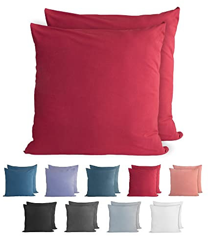 Komfortec 100% Baumwolle Kissenbezüge 2er Set 80x80 cm, Superweicher Premium Jersey Kopfkissenbezug 150 g/m², Kissenhülle, Aurora Rot