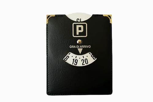GUTEINTE Disco Orario Parcheggio, Disco Ora di Arrivo 8-20, Disco Orario Europeo Unificato, Chip del Carrello, Similpelle con Rifiniture Cucite (Nero)