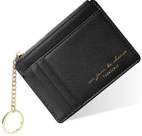 URAQT Credit Card Holder Wallet, Minimalist Leather Slim Change Wallet Zipper Coin Purse, Mini Credit Card Protector, Keychain Front Pocket Wallets for Women Ladies - 8 Card Slots and 1 Pocket
