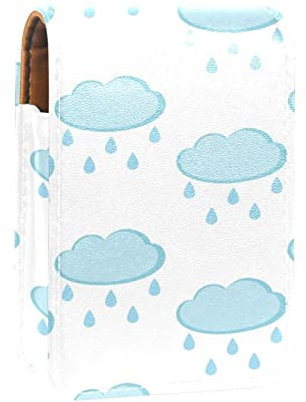 Tragbare Lippenstift-Hülle für Reisen, Mini-Lippenstift-Aufbewahrungsbox mit Spiegel für Frauen und Damen, Leder-Kosmetiktasche, hellblaue Regenwolke, Mehrfarbig, 9.5x2x7 cm/3.7x0.8x2.7 in