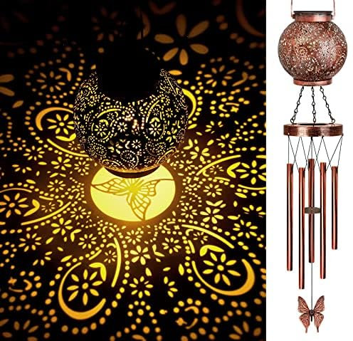 Solar Windspiel Schmetterling Windspiele für Garten Weihnachten Geschenke für Mütter Geburtstag Geschenke Windspiel für Draußen Hängeleuchte für Garten (Kupfer 1)