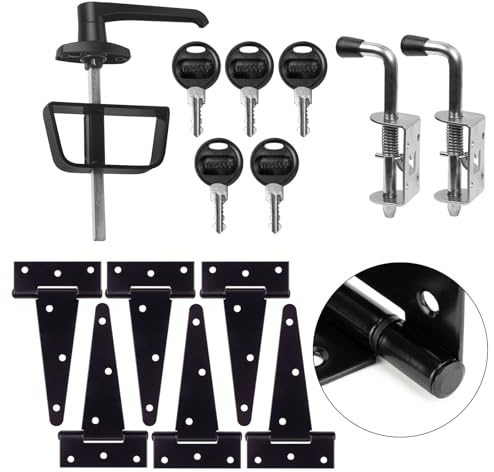 5-Key Double Door Shed Hardware Kit - Complete with Hinges, Latches, and L-Handle Lock - Includes Window and Door/Window Hinge Set, for Gates, playrooms