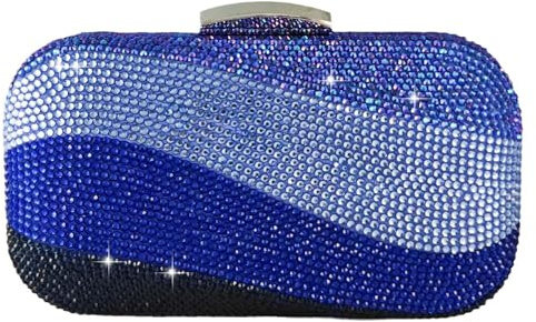 Boutique De FGG Mini Blue Rhinestone Clutch Purses for Women Formal, Luxury Crystal Clutch Evening Handbags, Party Dinner Purse