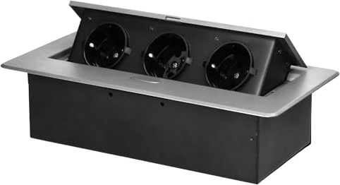 MIRATIC Grenuttag Infällbar Flera Uttag Infällt Grenuttag med Flera Uttag 3-vägs Schuko Utan Kabel (silver)