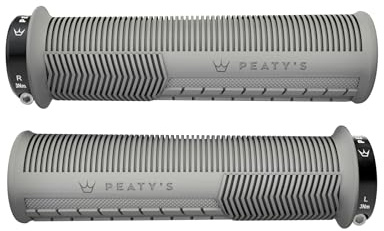 Peaty's Monarch Mangos para Bicicleta con Agarre Superior - Textura de Hongos, Almohadilla Extendida para Pulgar, Amortiguación de Impactos, Ergonómicos y Alto Confort - 32-34 mm, Gris