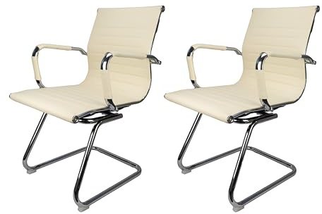 DWELLTON - Office Chairs Set of 2, Meeting Chairs/Reception Chairs in PU Leather,Guest Chair, Visitors Chair with Chrome Frame with Arms, Max Comfort (2, Beige)