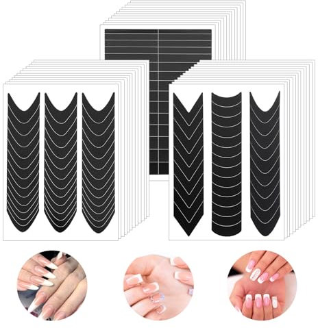 1260 Stück French Nails Schablone, French Schablonen Für Gelnägel, 36 Blatt selbstklebende French-Tip-Nagelführungen V-förmige Nagelaufkleber Maniküre-Streifenaufkleber