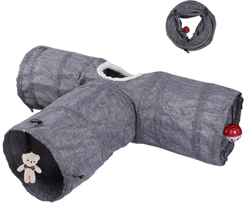 Tunnel Per Gatti,Tunnel Gatti,Tre Aperture Tunnel Di Gioco Per Gatti,Con Palline Appese e Peluche,Resistente Ai Graffi e Agli Strappi,Adatto a Gatti Di Taglia Grande, Gattini,Cuccioli,