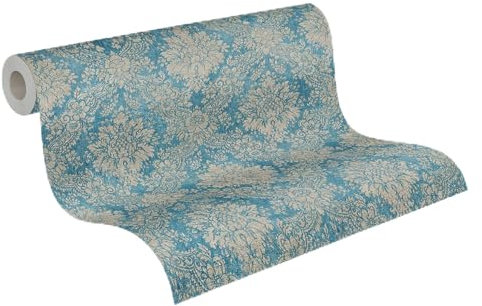 Livingwalls papier peint DESIGNDROP - papier peint intissé préencollé ornement bleu, marron - 10,05m x 0,53m - papier peint baroque classique avec motif ornemental - 784921