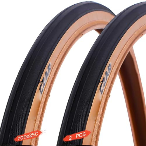 PFHKTO 700 25c Reifen, 2er-Set, braun, Side Slick 700 x 25c, pannensicherer Rennradreifen 700x25c 25-622, Drahtreifen for Vorder- und Hinterräder von Fahrrädern