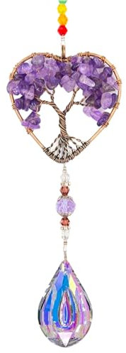 Pierres de Chakra, Crystal Sun Catchers, Attrape Soleil Arbre de Vie en Cristal en Forme de Cœur Arc en Ciel, Pendentif de Jardin coloré, pour Fenêtre Chambre et Jardin Noël Jour de Fête Mariage