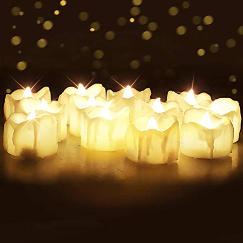 Homemory 12 Pack Timer Tea Lights, Dripping Effect Flameless Flickering Battery Operated, Auto-On 6 Hours and Off 18 Hours Everyday