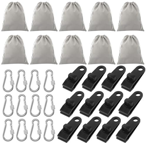Sacco di Peso Portatile per Gazebo, 10 Pezzi 20x25cm Sacchi di Peso Tela Tenda All'aperto Pesi con 12 Moschettoni 12 Clip, Gazebo Sacchi di Sabbia per Tende Tende Tovaglie