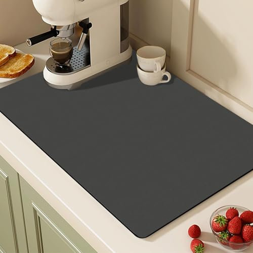 Tappetino scolapiatti silicone 60x40 cm, tappetino assorbente cucina antiscivolo, tappetino macchina caffè per piano cucina, tappetino lavello cucina grigio scuro, tappetino scolapiatti assorbente