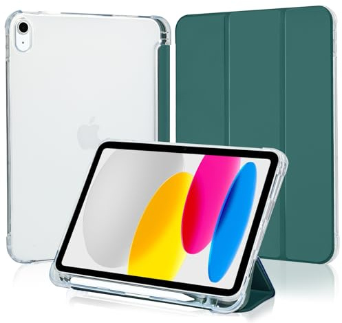 4UBonLife Case for iPad A16 11th Generation 11 Inch 2025, iPad 10th Generation Case 10.9 inch 2022, Slim Stand Smart Cover with Pencil Holder, TPU Soft Translucent Frosted Back Shell, Night Green