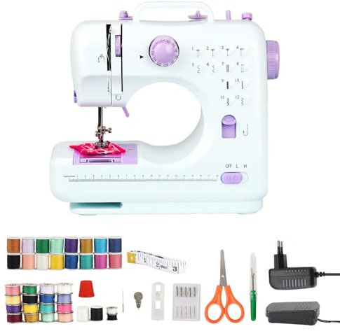 Mini Nähmaschine für Anfänger & Kinder – Tragbare Elektrische Nähmaschine mit 12 Stichmustern, Fußpedal,Nähzubehör-Set, Strom/Batteriebetrieb – Ideal für Kleidung, Kissenbezüge & Heimgebrauch