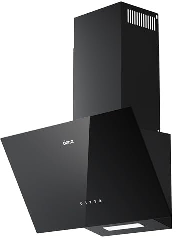 Ciarra CBCB6750C Classe A++ Hotte Murale Inclinée 60 cm 350 m³/h - 3 Vitesses - Mode Recyclage ou Evacuation - Filtre Charbon CBCF002 Inclus - Contrôle Tactile - Panneau en Verre Noir