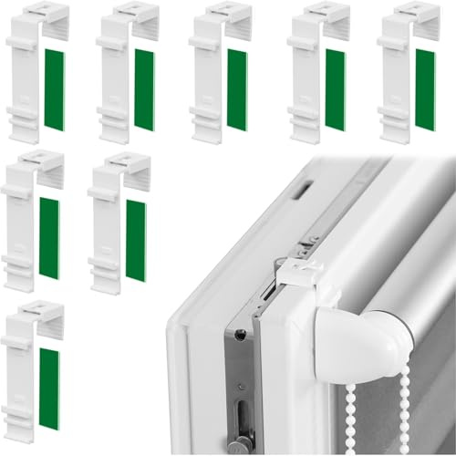 YUNYU Pack of 8 Green Adhesive No-Drill Brackets - Long Clamp Holders for Double Roller Blind & Pleated Blinds | Replacement Accessories for Folding Blinds & Venetian Shades