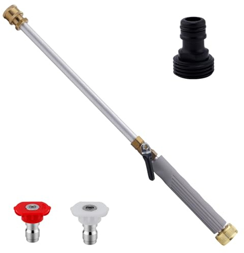 Fukaisu Lancia Idropulitrice ad Alta Pressione, Lancia Acqua ad Alta Potenza con 2 Ugelli Connettore Parti Accessori Idropulitrice per Lavaggio Giardino Prato Auto Animali Domestici e Case (Grigio)