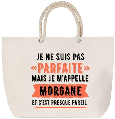 Sac de plage anse corde Morgane Parfaite Cabas femme cadeau anniversaire Noël fête des mères mamie humour, Grand Sac Sport Voyage Shopping