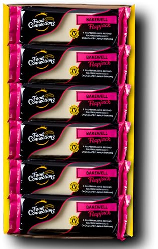 Food Connections Bakewell Flapjack (Pack of 30) - Handmade Oat Bar Flapjacks Multipack, Raspberry Jam & Almond Flavour with White Chocolate Flavour Topping Flapjack Bars
