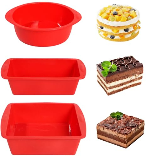 VINATO 3 Pezzi Stampi in Silicone per Dolci, Stampo in Silicone Antiaderente Stampi Silicone Dolci Stampo Pane per Brownie, Torte, Pane, Senza BPA, Rosso