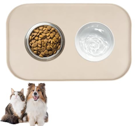 Hundskål underlägg halkfri, läckagesäker, BPA-fri silikonfodermatta katter, 44 x 27 cm vattentät silikonfodermatta snygg, rektangulär skålunderlägg med kant för foder och vattenskålar