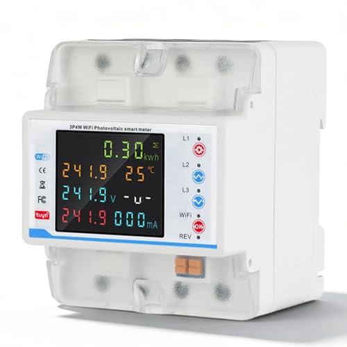 Compteur d'électricité triphasé Vaileal 100 A, compteur intelligent Wi-Fi triphasé sur rail DIN avec Wi-Fi et protection contre le déséquilibre triphasé, la perte de phase et les surintensités.