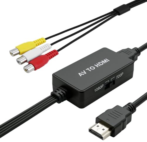 QWORK® RCA till HDMI 1080P adapter - komposit AV till HDMI med HDMI- och USB-kablar för PS2, Wii, Xbox, VHS, VCR, DVD-spelare - CVBS till Smart HD-TV