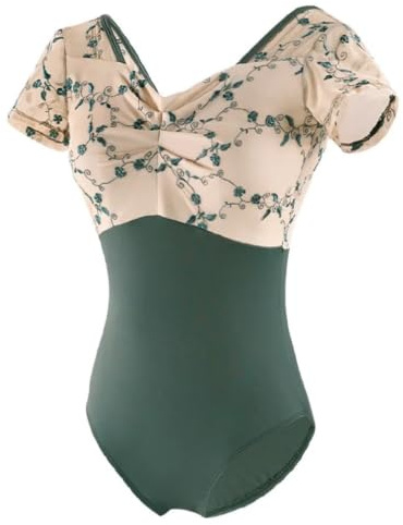 TYNXK balett-dambroderi-nättröja | Gymnastikträning, danskläder, u-formad body, badkläder med öppen rygg (grön, S 155–160 cm)