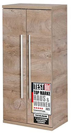 FACKELMANN Doppel-Midischrank Stanford/Badschrank mit gedämpften Scharnieren/Maße (B x H x T): ca. 50,5 x 106 x 32 cm/hochwertiger Schrank fürs Bad/Korpus: Braun hell/Front: Braun hell