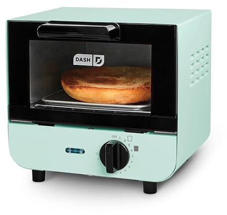 Dash Mini Toaster Oven - Sleek & Stylish - For Creative Homemade Treats - Compact, Space-Saving Design - adjustable temperature dial - Removable Baking Tray - Aqua