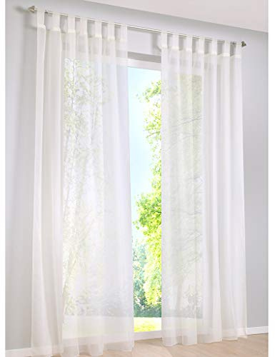 SIMPVALE 2 Paneles Visillos Cortina Traslúcidos con Trabilla, para Ventana, Balcón, Sala, Tul, Poliéster, Amplitud 140 cm, Crema, Altura 245cm