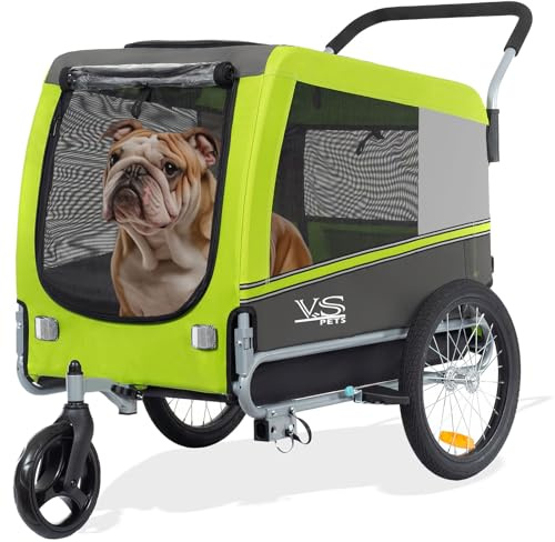 Veelar Pets stor hundvagn & buggy upp till 35 kg 2-i-1 cykelvagn för hundar, hundcykelvagn, hundbuggy jogger 80205 02 (grön)