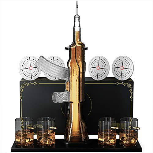 Krown Kitchen - Carafe Whisky pistolet - 4 verre a whisky - coffret whisky cadeau homme - Carafe a Decanter - ak47