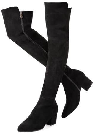 N.N.G Women Over the Knee Boots Black Size 8 Low Heel Winter Suede Block Thigh High 2 Inch Chunky OTK Long Comfort Zipper Above knee Designer Ladies Pointed Toe