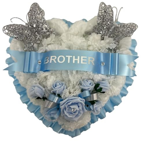 Wreath heart grave memorial artificial mum, dad, nan, grandad (BABY BLUE, BROTHER)