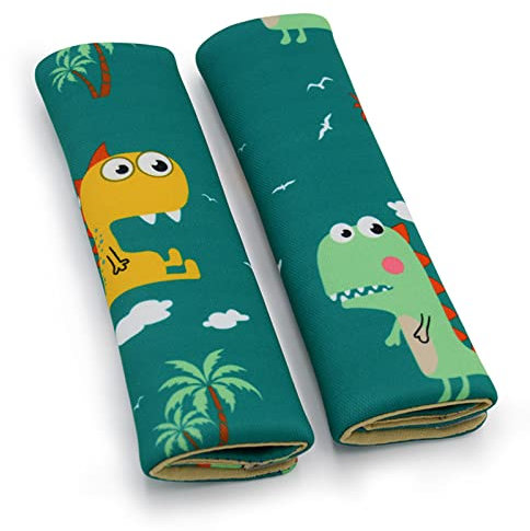 MHwan Gurtpolster Kinder, 2 Stück Süße Dinosaurier Gurtpolster Auto, Atmungsaktiv und Hautfreundlich Gurtpolster Kindersitz, Verschleißfest und Langlebig für Alle Jahreszeiten Autogurt Polster