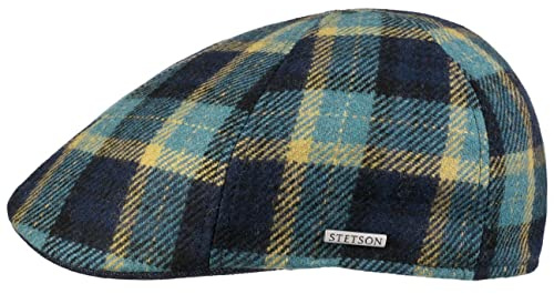 Stetson Texas Genola Wool Check Flatcap Karierte Mehrfarbige Mütze Herren Herbst Winter Made in EU Nachhaltig blau XXL (62-63 cm)