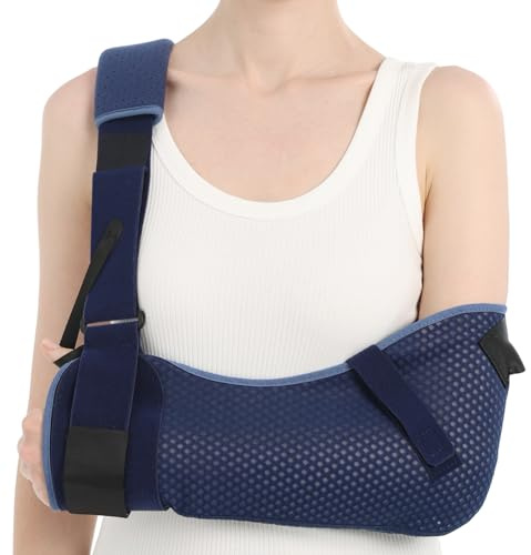 Velpeau Arm Sling Shoulder Immobilizer with Waist Strap, Ventilated & Breathable Design, Arm Support Brace for Shoulder, Rotator Cuff, Elbow, Hand injury (Mesh Version, Blue, Left, M: Bust 28.5-41″)