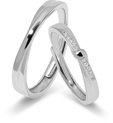 Meissa Bague Couple pour Hommes et Femmes en Argent 925 Alliance Mariage pour couple Promesse Fiançailles Bague ajustable mariage Bijoux (Ensemble de deux bagues)