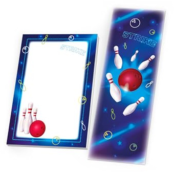8 Bookmarks + 8 Mini Notepads 25 Sheets Each DIN A7 Set Guest Gift Party Bags for Children's Birthday Theme Party Celebration Event Travel Boys Boys Girls School Bowling Cones Neon
