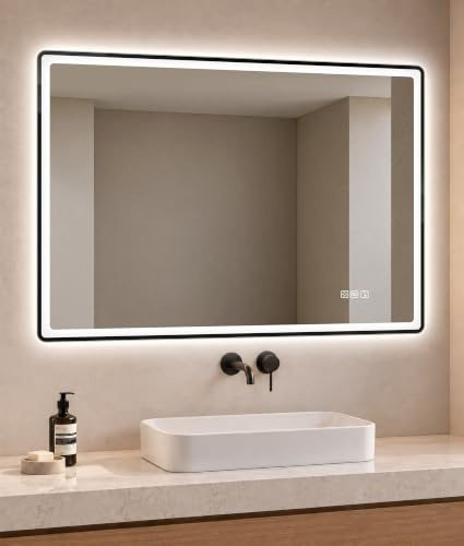 STARLEAD 700x1000 mm Bluetooth-Bathroom-Mirror-with-LED-Lights, Black Edge | Anti-fog Vanity Mirror 3 Colours Dimmable, Memory, IP44 Rectangle Mirrors, Tempered Glass, Horizontal/Vertical