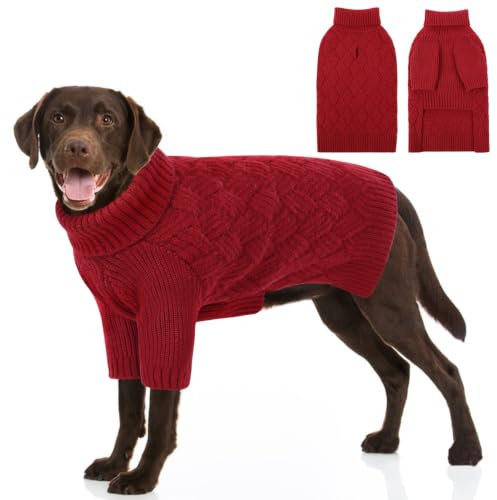 AOFITEE XXL Dog Jumper, Christmas Dog Jumper for Large Dogs Girl Boy, Red | Warm Turtleneck Dogs Jumper with Sleeves, Fall Winter Large Dog Jumpers Knitted Sweater for Golden Retriever, Greyhound